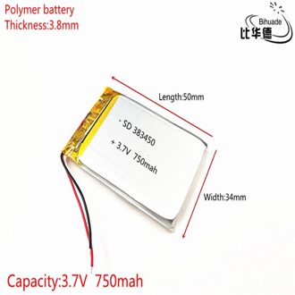 1 stks/partij 383450 3.7V 750 mah lithium-polymeer batterij Met Bescherming Boord Voor GPS