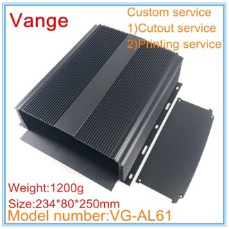 1 stks/partij geëxtrudeerd aluminium dozen chassis 6063-T5 aluminium diy behuizing case 234*80*250mm voor elektronische project zwart