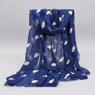 1 Stuk 180X90Cm Wit Licht Grijs En Marineblauw Bodem Print Zwart-wit Pinguïn Rechthoekige Bali sjaal 2