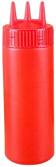 1 Stuk 3 Gat Squeeze Fles Kruiderij Dispenser Saus Azijn Olie Ketchup Cruet Bin 3 Size Keuken Benodigdheden rood L 24oz
