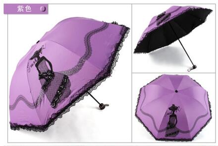 1 stuk 8 K 3D kant dame meisje creatieve drie folding waterdicht winddicht parasol paraplu regen vrouwen guarda chuva paars