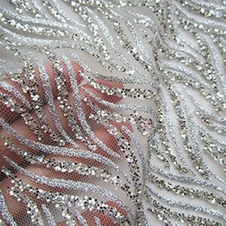 1 Stuk Afrikaanse Glitter Pailletten Mesh Stof Goud Shining Transparante Party Dress Kleding Doek India Sari Naaien Tissu Tecidos zilver / 90cmx145cm