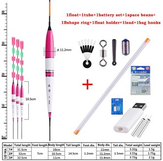 1 Stuk Elektrische Visdobbers + + Ruimte Bonen + Float Houder + Oplaadbare Batterij Set + Vishaken night Lichtgevende Balsa Floats YH-01 1stuk