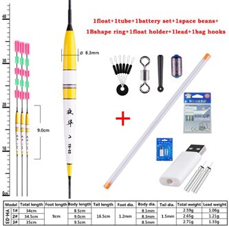 1 Stuk Elektrische Visdobbers + + Ruimte Bonen + Float Houder + Oplaadbare Batterij Set + Vishaken night Lichtgevende Balsa Floats YH-03 1stuk