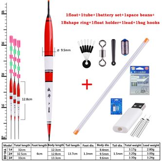 1 Stuk Elektrische Visdobbers + + Ruimte Bonen + Float Houder + Oplaadbare Batterij Set + Vishaken night Lichtgevende Balsa Floats YH-08 1stuk