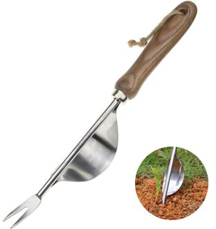 1 Stuk Handleiding Wieder Vork Roestvrij Staal Houten Handvat Tuinieren Wieden Tool Tuin Transplanteren Graven Gereedschappen