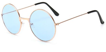 1 Stuk Jong Retro Vintage Zonnebril Ronde Metalen Zonnebril Mannen Vrouwen Mode Bril Driver Bril blauw