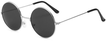 1 Stuk Jong Retro Vintage Zonnebril Ronde Metalen Zonnebril Mannen Vrouwen Mode Bril Driver Bril zilver kader