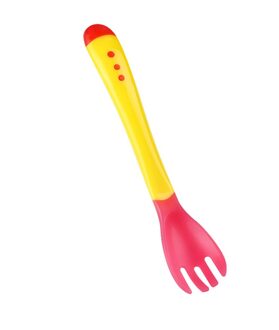 1 Stuk Temperatuur Sensing Lepel Vork Voor Kinderen Jongens Meisjes Siliconen Lepel Voeden Baby Lepels Peuter Bestek geel vork
