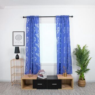 1 Stuk Van Rotan Blad Tulle Deur Gordijn Opknoping Panel Tule Sjaal Draperie Sheer Tulle Gordijn Tule Venster Voor Slaapkamer blauw