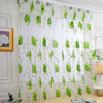 1 Stuk Van Rotan Blad Tulle Deur Gordijn Opknoping Panel Tule Sjaal Draperie Sheer Tulle Gordijn Tule Venster Voor Slaapkamer groen