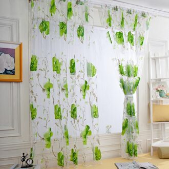 1 Stuk Van Rotan Blad Tulle Deur Gordijn Opknoping Panel Tule Sjaal Draperie Sheer Tulle Gordijn Tule Venster Voor Slaapkamer groen