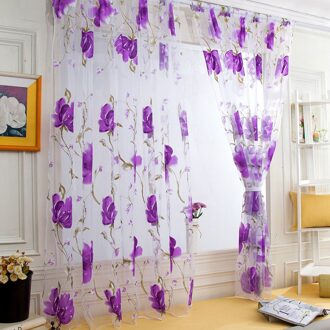 1 Stuk Van Rotan Blad Tulle Deur Gordijn Opknoping Panel Tule Sjaal Draperie Sheer Tulle Gordijn Tule Venster Voor Slaapkamer paars