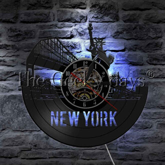 1 stuk York Vrijheidsbeeld Vinyl Record Wandklok Home Decor Art Sfeer Cityscape Wandklok Handgemaakte Wth LED