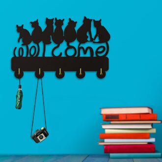 1 Stuk Zwarte Katten Muur Haak Kitty Welkom Wc Haken Dieren Muur Decor Badkamer Handdoek Haken Rails Sleutelhouder Kat minnaar