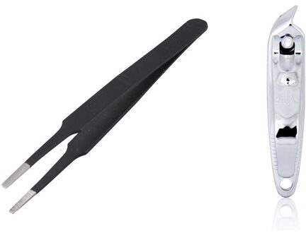 1 Stuks Anti-Statische Platte Vierkante Tip Roestvrijstalen Rechte Pincet & 1Pcs Schuine Rand Nail Cutter Nail clippers