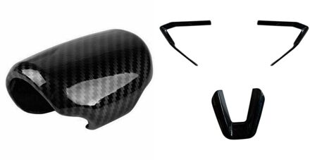 1 Stuks Black Carbon Fiber Stijl Pookknop Cover Trim & 3Pcs Auto Stuurwiel Trim Sequin Overlay sticker Accessoire