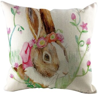 1 Stuks Easter Bunny Print Kussensloop Woonkamer Sofa Decoratie Kussen Wasbare Bibliotheek Cafe Vierkante Kussensloop