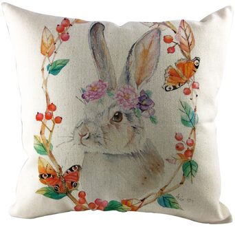 1 Stuks Easter Bunny Print Kussensloop Woonkamer Sofa Decoratie Kussen Wasbare Bibliotheek Cafe Vierkante Kussensloop
