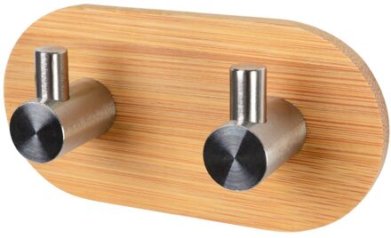 1 Stuks Zelfklevende Hout Bamboe Rvs Haak Muur Zak Hoofdtelefoon Sleutel Hanger Handdoek Roestvrij Plank Kleding Haak Opslag dubbele hooks