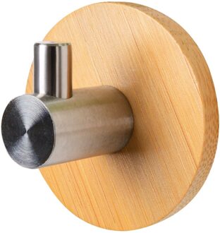 1 Stuks Zelfklevende Hout Bamboe Rvs Haak Muur Zak Hoofdtelefoon Sleutel Hanger Handdoek Roestvrij Plank Kleding Haak Opslag single hook