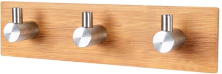 1 Stuks Zelfklevende Hout Bamboe Rvs Haak Muur Zak Hoofdtelefoon Sleutel Hanger Handdoek Roestvrij Plank Kleding Haak Opslag Three hooks