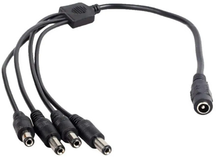 1 to 4 Way Port DC Power Splitter Cable for CCTV Cameras DVR NVR LED Light Strip DC5.5 x 2.1mm, 1ft