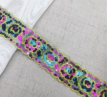 1 Yard Sequin Lace Borduren Kant Decoratie Etnische Kant Kleding Accessoires Zwitserse Kant LA-1-38-E