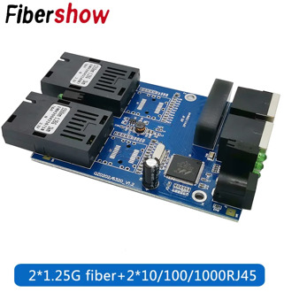 10/100/1000M Ethernet fiber switch 2 RJ45 UTP 2 SC fiber Gigabit Fiber Optical Media Converter 2SC 2RJ45 Ethernet PCB