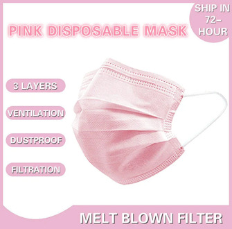 10-100Pcs In Stock Pink Protective Mask Dust-proof Three-layer Non-woven Disposable Face Mask Adult Mask for Health Protection