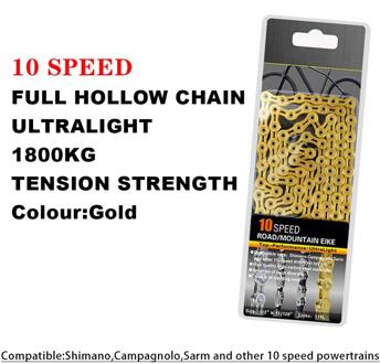 10/11 Speed Fietsketting Volledige Hollow Fietsketting Mountain Racefiets Hollow Ketting Ultra Licht 116L Goud Zilver goud 10 Speeds