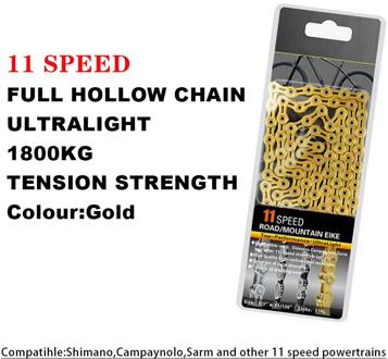 10/11 Speed Fietsketting Volledige Hollow Fietsketting Mountain Racefiets Hollow Ketting Ultra Licht 116L Goud Zilver goud 11 Speeds