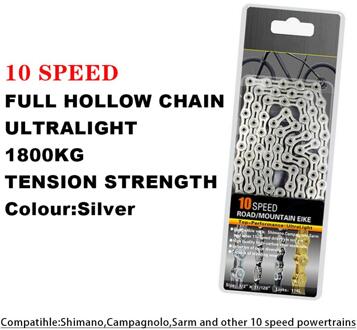 10/11 Speed Fietsketting Volledige Hollow Fietsketting Mountain Racefiets Hollow Ketting Ultra Licht 116L Goud Zilver zilver 10 Speeds