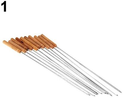 10/12 Pcs Outdoor Picknick Bbq Barbecue Spiesjes Gebraden Stok Roestvrij Staal Met Houten Naald Thuis Keuken Accessoires Gereedschap