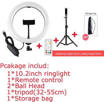 10.2 Inch Gebogen Oppervlak Usb Rgbw Dimbare Led Selfie Ring Vullen Licht Lamp Met Statief Afstandsbediening & Telefoon Klem voor Make-Up package A