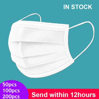 10-200PCS 3 Ply Disposable White Mask Anti Dust Face Mouth Mask Protection Facial Masks For Adult Breathing Ear-look Face Masks