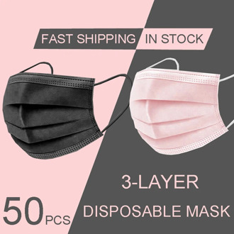 10-200pcs Black/Pink Mask Disposable Non-wove 3 Layer Ply Filter Mask Mouth Face Mask Safe Breathable Protective Masks For Adult
