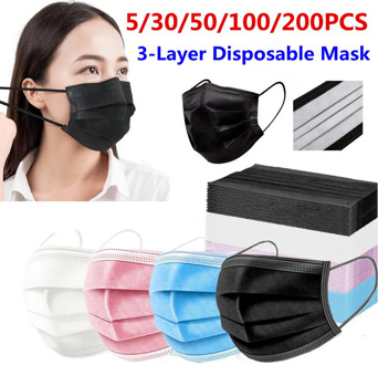 10-200pcs Mask Disposable Non wove 3 Layer Ply Filter Mask mouth Face mask Breathable Earloops Masks Face Masks Fast Shipping