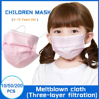 10-200PCS Pink Face Mask For Kids Disposable Anti-dust Mouth Mask 3-ply Non-woven Fabric Baby Girl Children Protective Masks