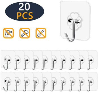 10/20Pcs Transparent Wall Hooks Self Adhesive Hooks Reusable Seamless Hanging Hook Free Punching For Kitchen Bathroom Office