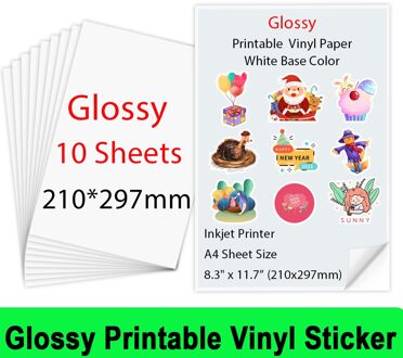 10 /20Sheets Matte Printable Vinyl Sticker Papier A4 Zelfklevende Kopieerpapier Inkjet Printer Papier Voor Inkjet printer Diy Ambachten 10 Sheets glanzend