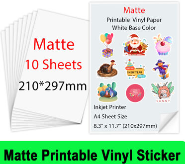10 /20Sheets Matte Printable Vinyl Sticker Papier A4 Zelfklevende Kopieerpapier Inkjet Printer Papier Voor Inkjet printer Diy Ambachten 10 Sheets matte