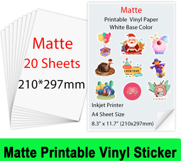 10 /20Sheets Matte Printable Vinyl Sticker Papier A4 Zelfklevende Kopieerpapier Inkjet Printer Papier Voor Inkjet printer Diy Ambachten 20 Sheets matte