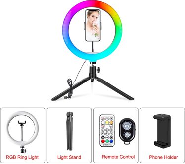 10 "26Cm Rgb Selfie Ring Lamp 26 Rgb Kleuren Licht Voor Mobiele Make Ring Licht Led Ring Licht met Stand Als Tafel Vloerlamp RGB26A