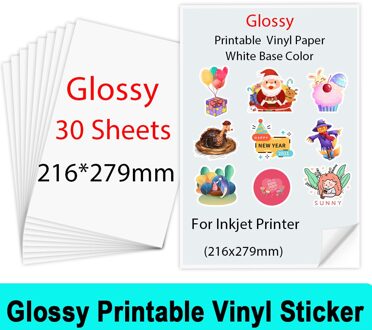 10/30/50/100Sheets Matte 216*279Mm Printable Vinyl Sticker Papier Voor Inkjet Printer diy Ambachten Zelfklevende Kopieerpapier Voor glanzend -30 Sheets