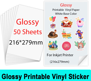 10/30/50/100Sheets Matte 216*279Mm Printable Vinyl Sticker Papier Voor Inkjet Printer diy Ambachten Zelfklevende Kopieerpapier Voor glanzend -50 Sheets