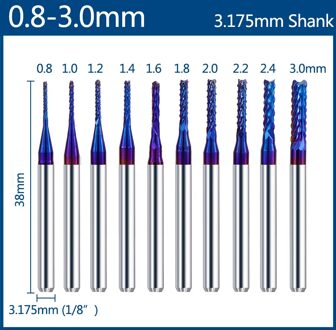 10/40Pcs End Mill Graveren Bits Set 3.175Mm Shank Cnc Frezen Radiusfrees Pcb frees Carbide Frezen 10stk 0.8-3.0mm