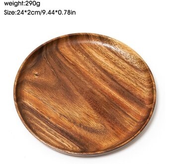 10.5-24 Cm Acacia Hout Diner Platen Onbreekbaar Ronde Houten Platen Voor Fruit Gerechten Snacks Dessert Dienblad Servies 24cm