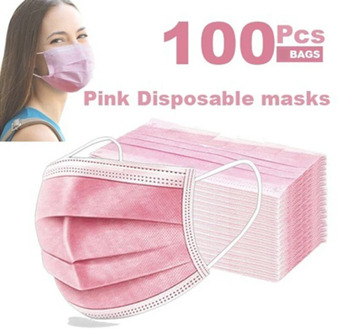 10/50/100/200PCS Pink Mask Disposable Non-woven 3-layer Rose Face Mask Breathable Elastic Earband Breathable Adult Mouth Masks