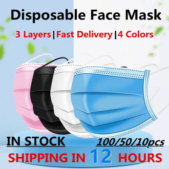 10/50/100pcs Cotton Mouth Face Mask Disposable Filter Safety Dust Non-woven Mouth Mask Protect Earloop Activated Blue Fast Ships